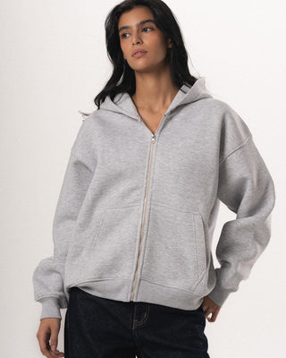 Heather Grey Basic Boxy Zip-Up Hoodie Zip Up Hoodies IN YOUR SHOE XL