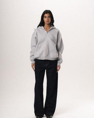 Heather Grey Basic Boxy Zip-Up Hoodie Zip Up Hoodies IN YOUR SHOE M