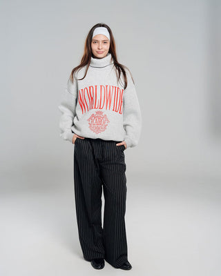 Heather Grey Worldwide Oversized Mock Neck Crewnecks IN YOUR SHOE M