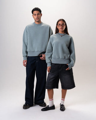 Indigo Boxy Washed Crewneck Acid Washed Crewnecks IN YOUR SHOE