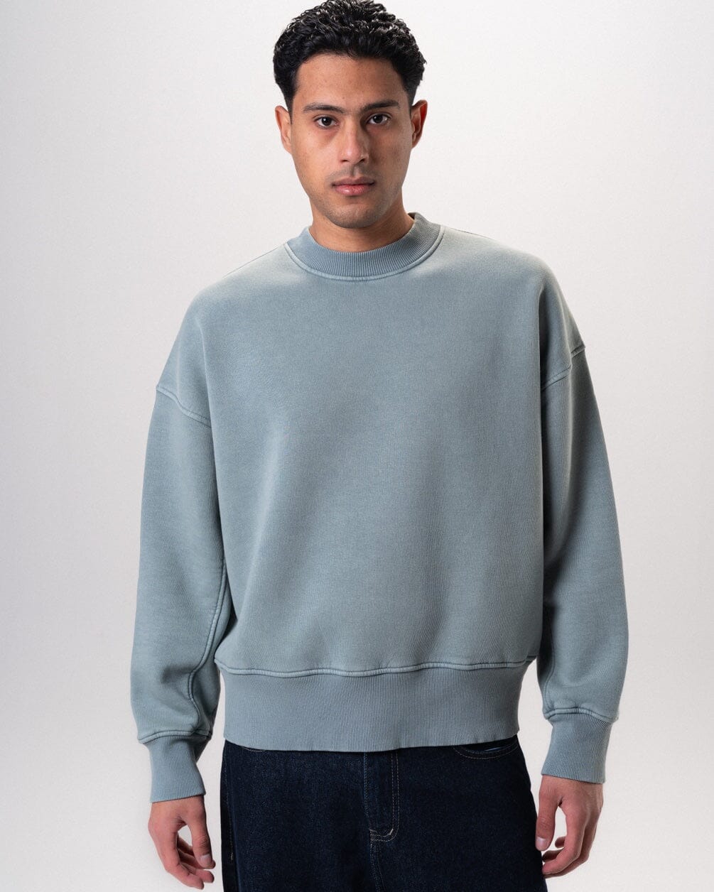 Indigo Boxy Washed Crewneck Acid Washed Crewnecks IN YOUR SHOE