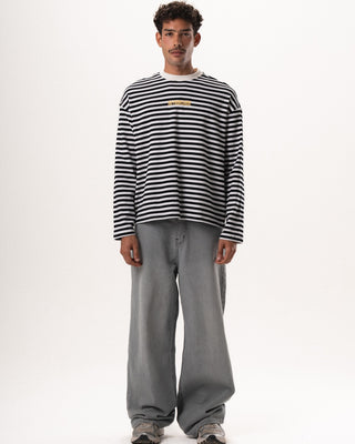 Black Striped Long Sleeve Boxy Tee