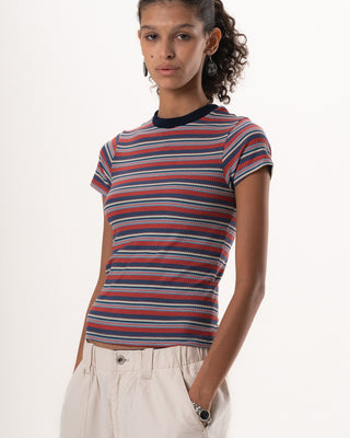 Red & Navy Striped Short Sleeve Top