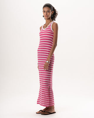 Female Pink Horizontal Striped Knit Dress