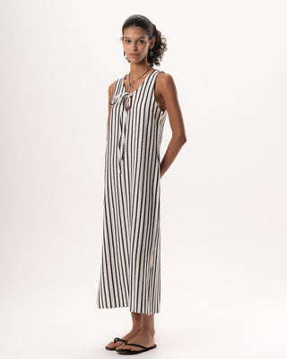 Female White Vertical Striped Knit Dress