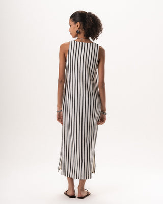 Female White Vertical Striped Knit Dress