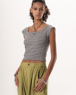 Light Grey Stripped Square Neck Top