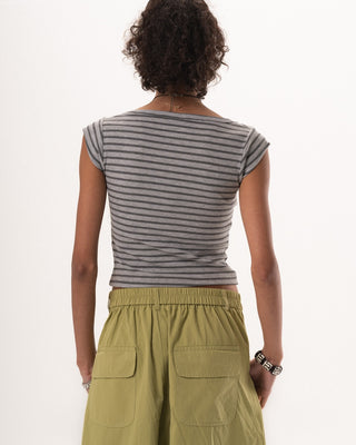Light Grey Stripped Square Neck Top