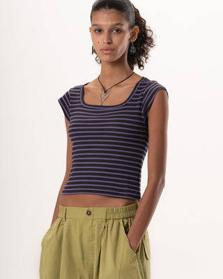 Brown Stripped Square Neck Top