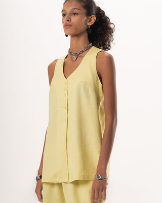 Female Butter Yellow Oversized Linen Set