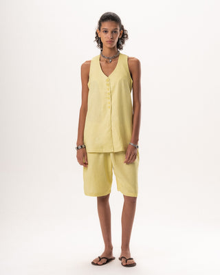 Female Butter Yellow Oversized Linen Set