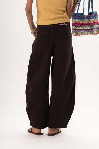 Female Brown Mid-Rise Barrel Leg Jeans