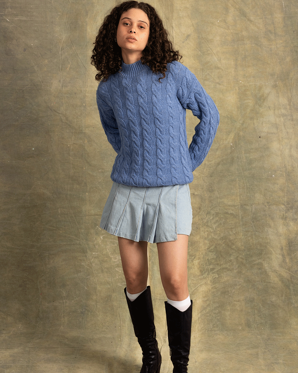 Jean Blue Cable Knit Sweater Cable Knit Sweater IN YOUR SHOE S-M