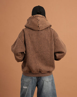 Khaki Washed Boxy Zip-Up Hoodie Zip Up Hoodies IN YOUR SHOE