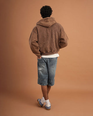 Khaki Washed Boxy Zip-Up Hoodie Zip Up Hoodies IN YOUR SHOE