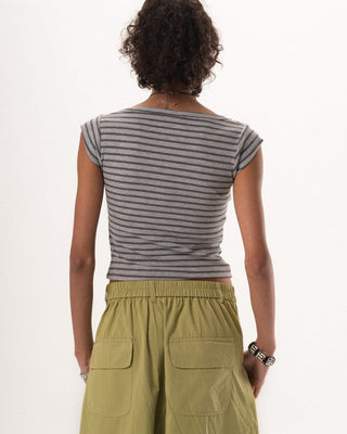 Light Grey Stripped Square Neck Top Tops IN YOUR SHOE L