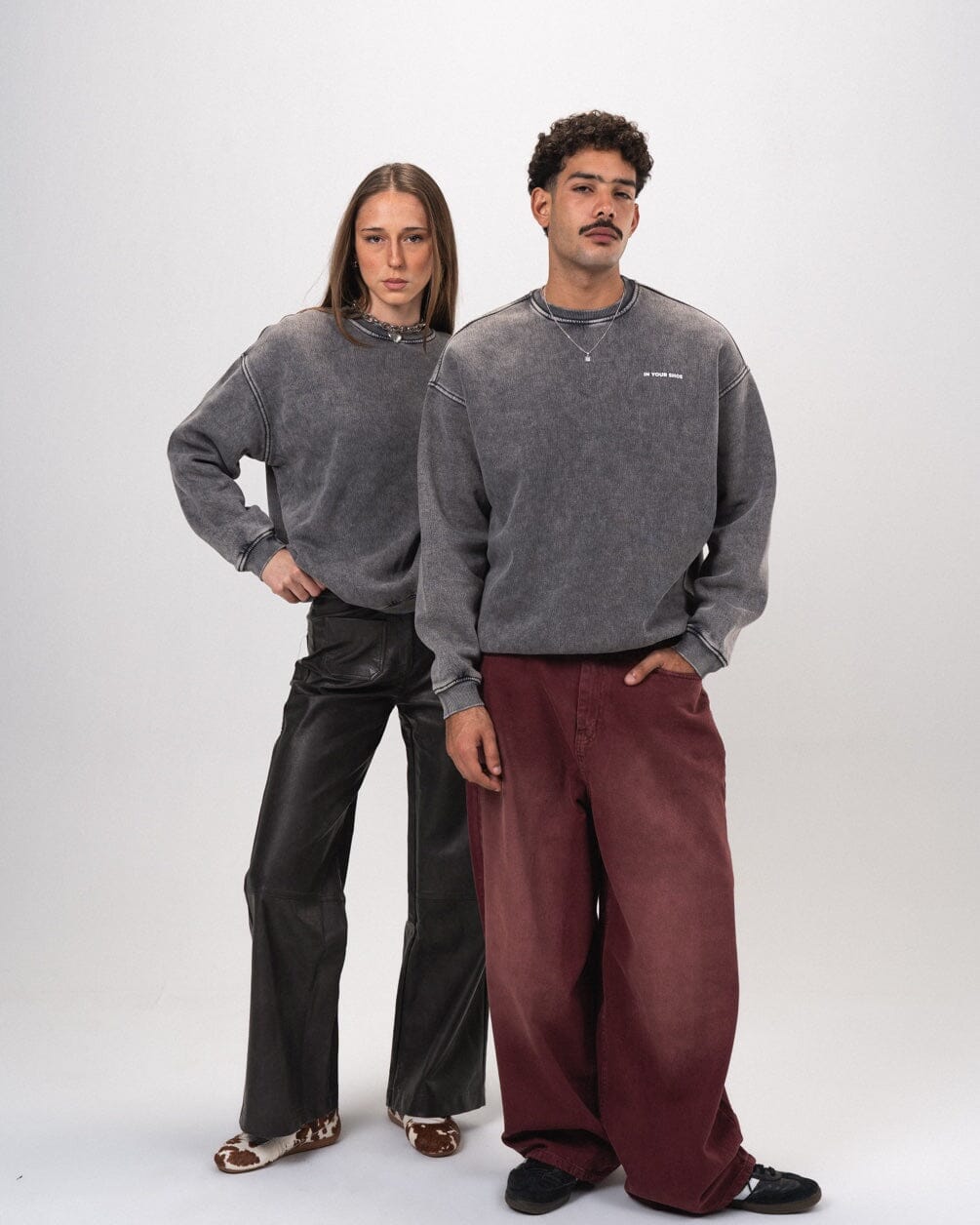 Light Grey Washed Oversized Crewneck Acid Washed Crewnecks IN YOUR SHOE S
