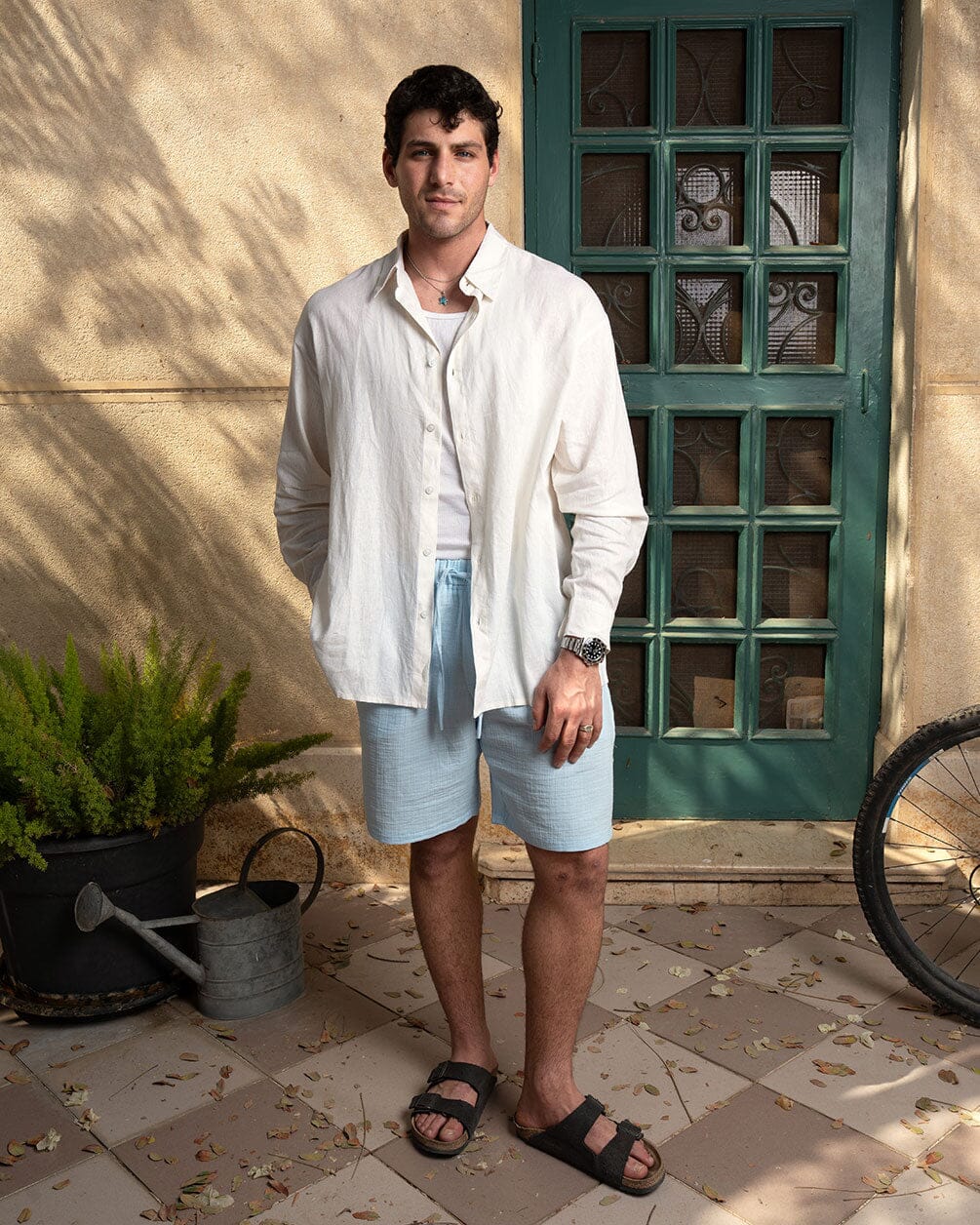 Male Baby Blue Crinkled Shorts Linen Shorts IN YOUR SHOE M