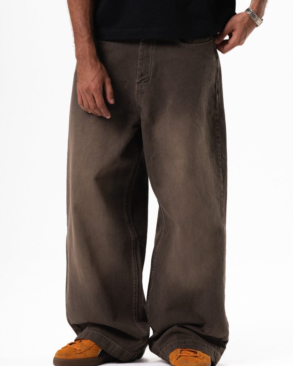 Male Beige Washed Oversized Baggy Jeans Jeans IN YOUR SHOE 32