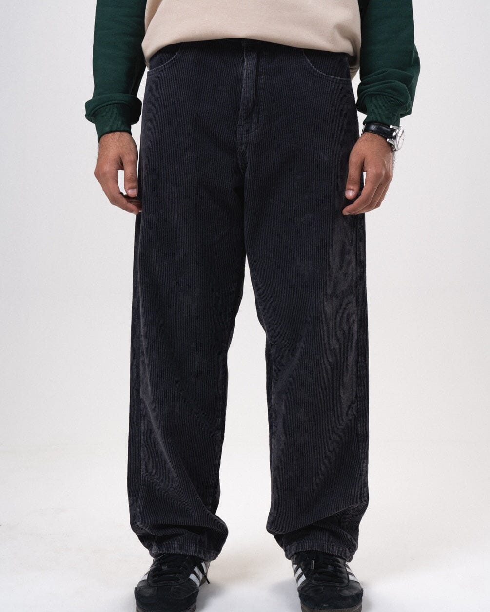 Male Black Corduroy Washed Loose Fit Pants Pants IN YOUR SHOE 30