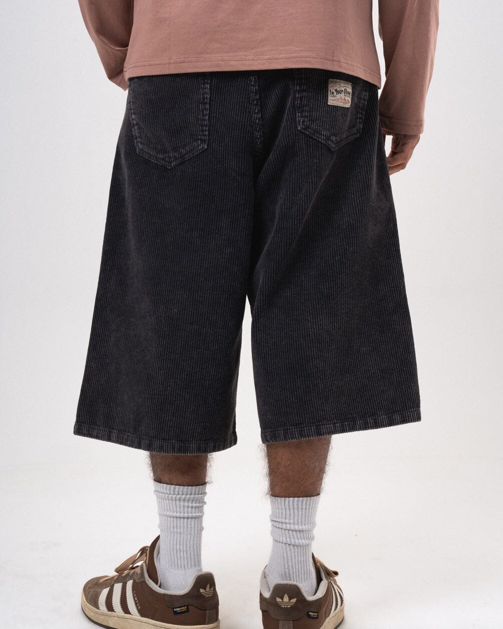 Male Black Corduroy Washed Wide Leg Jorts Jorts IN YOUR SHOE L