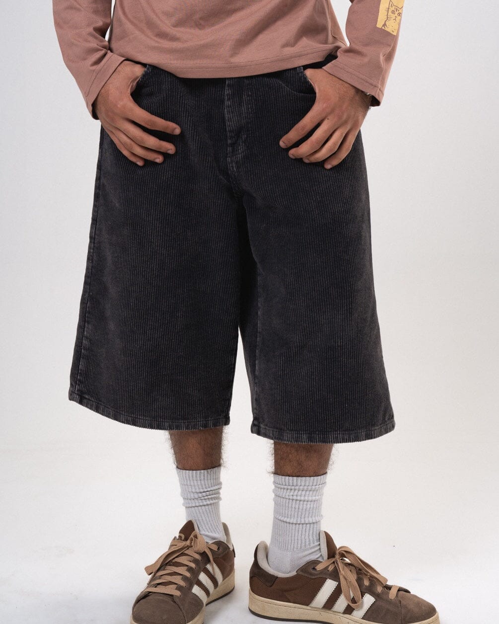Male Black Corduroy Washed Wide Leg Jorts Jorts IN YOUR SHOE XL