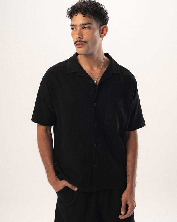 Male Black Waffle Shirt