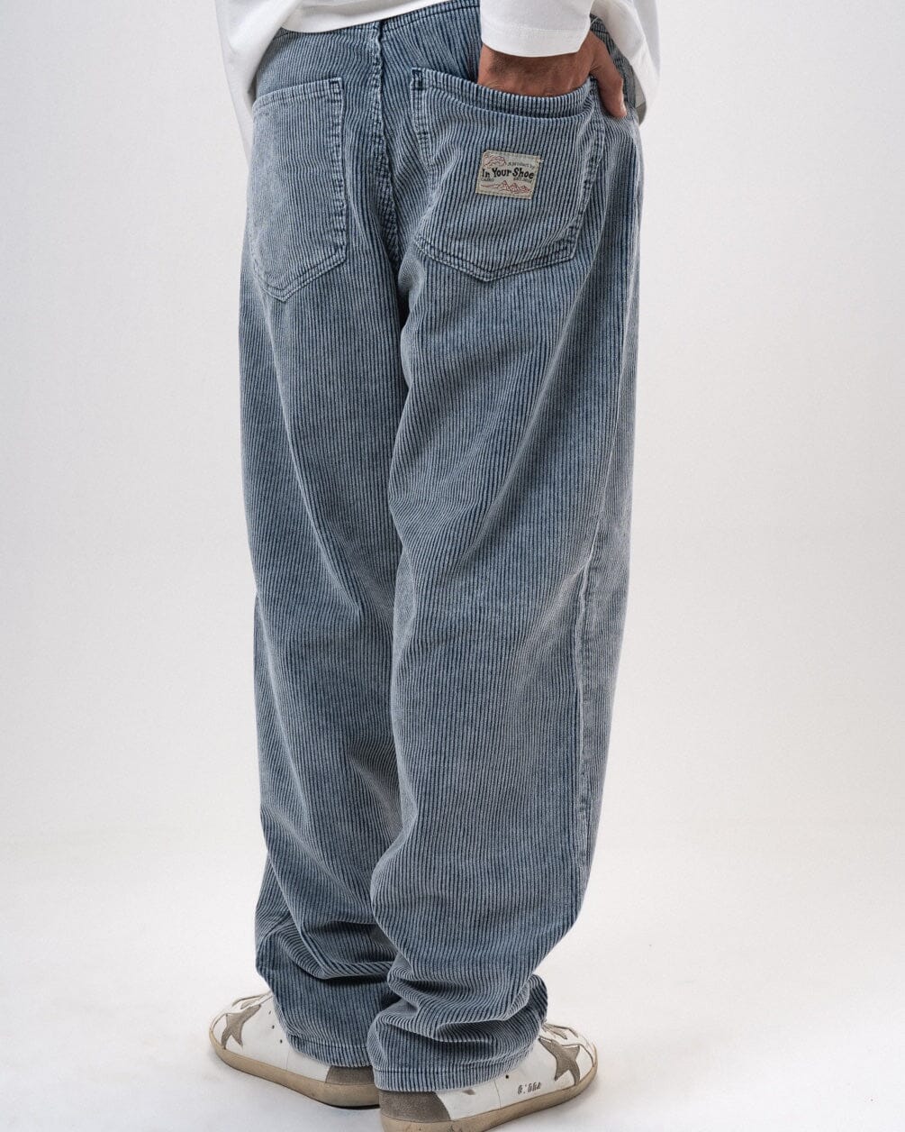 Male Blue Corduroy Washed Loose Fit Pants Pants IN YOUR SHOE 36