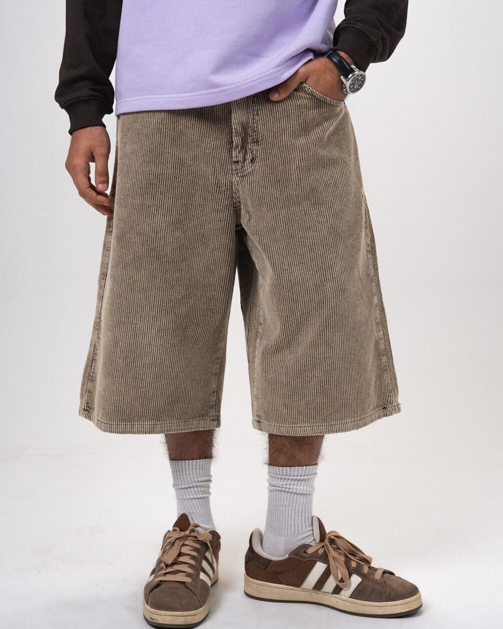 Male Brown Corduroy Washed Wide Leg Jorts Jorts IN YOUR SHOE L