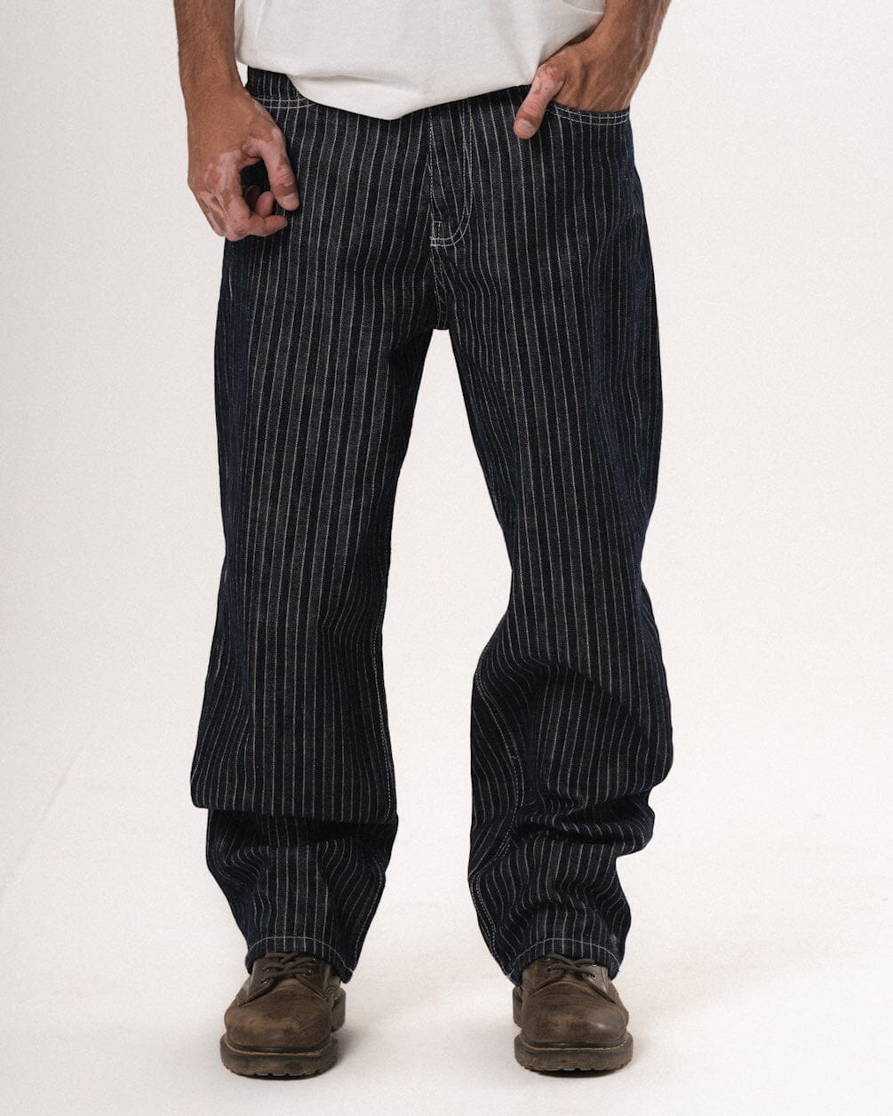 Male Dark Blue Striped Loose Fit Jeans Jeans IN YOUR SHOE 32
