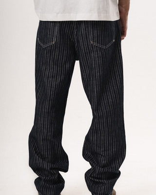 Male Dark Blue Striped Loose Fit Jeans Jeans IN YOUR SHOE 36