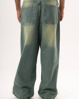 Male Green Washed Oversized Baggy Jeans Jeans IN YOUR SHOE 36