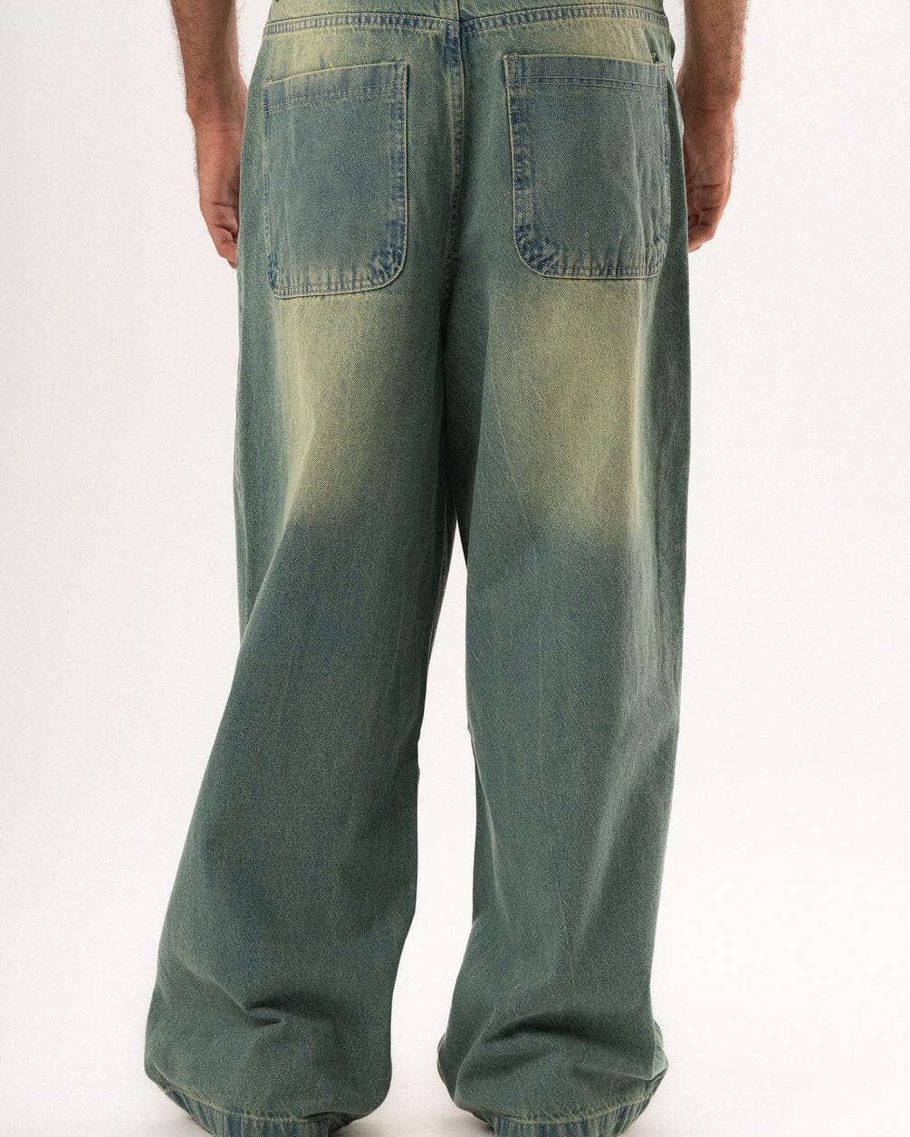 Male Green Washed Oversized Baggy Jeans Jeans IN YOUR SHOE 36