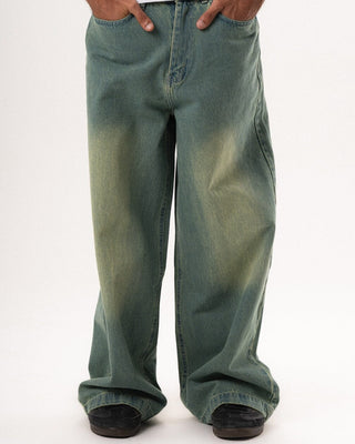 Male Green Washed Oversized Baggy Jeans Jeans IN YOUR SHOE 32