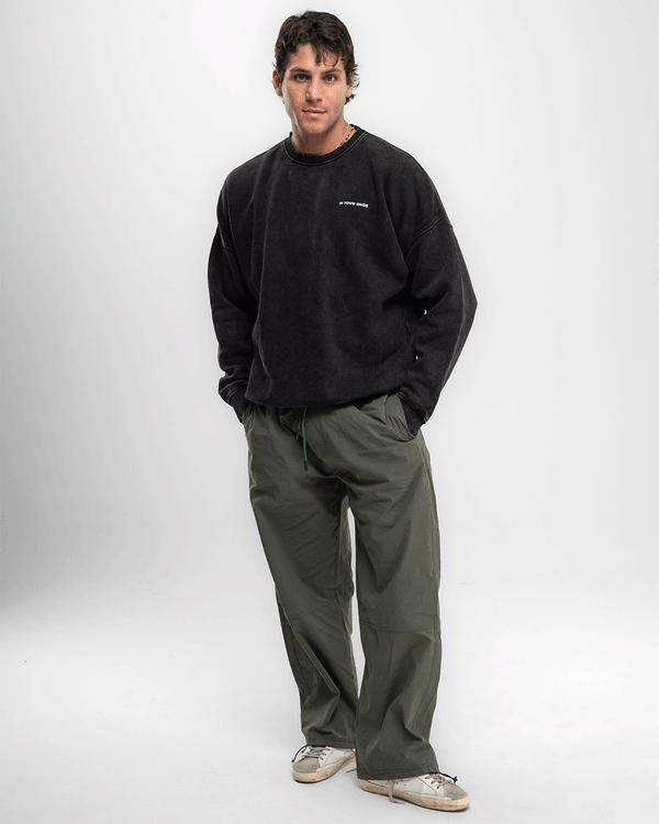 Male Olive Loose Parachute Pants