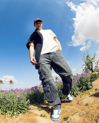 Male Wide-leg Grey Washed Cargo Jeans Jeans IN YOUR SHOE 30