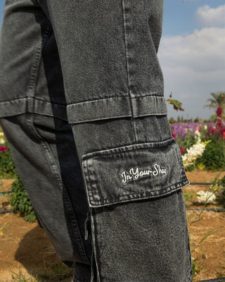 Male Wide-leg Grey Washed Cargo Jeans Jeans IN YOUR SHOE 32