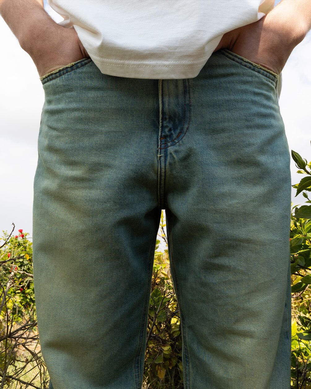 Male Wide-leg Yellow Tint Washed Jeans Jeans IN YOUR SHOE 36