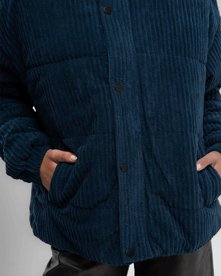 Midnight Blue Oversized Corduroy Puffer Jacket Curduroy Jackets IN YOUR SHOE