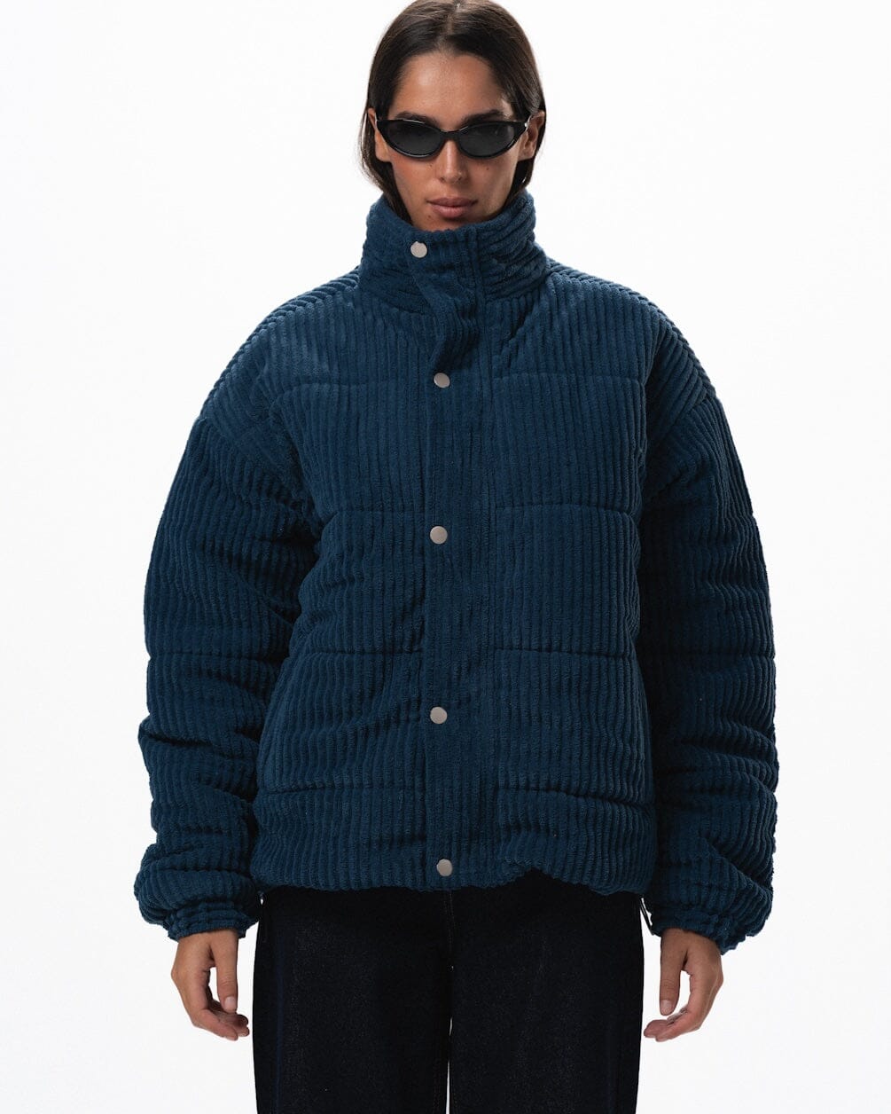 Midnight Blue Oversized Corduroy Puffer Jacket Curduroy Jackets IN YOUR SHOE M