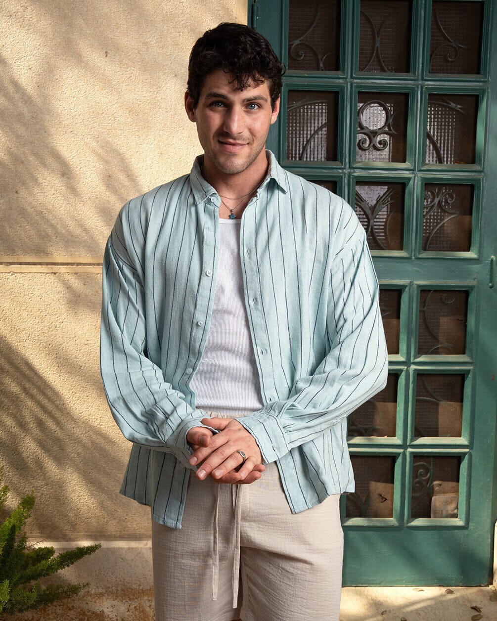 Mint Striped Shirt Linen Shirt IN YOUR SHOE L