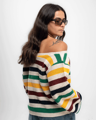Multi-Chromatic Off Shoulder Sweater Sweaters IN YOUR SHOE