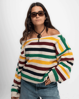 Multi-Chromatic Off Shoulder Sweater Sweaters IN YOUR SHOE