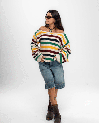 Multi-Chromatic Off Shoulder Sweater Sweaters IN YOUR SHOE