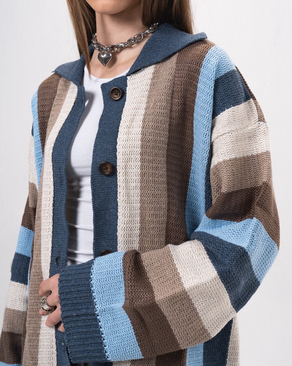 Multicolor Striped Collar Knitted Cardigan Cardigans IN YOUR SHOE