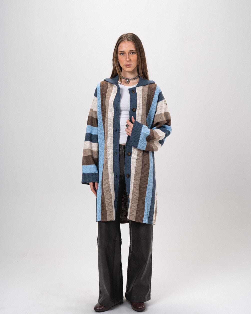 Multicolor Striped Collar Knitted Cardigan Cardigans IN YOUR SHOE S-M