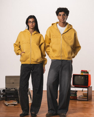 Mustard Afterclass Boxy Zip-Up Hoodie Zip Up Hoodies IN YOUR SHOE S