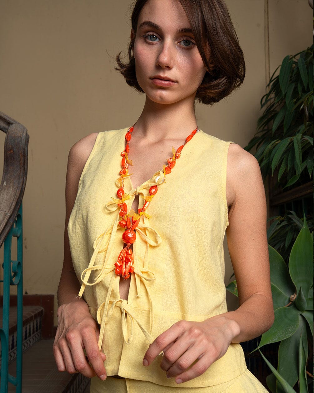 Mustard Yellow Tied Up Linen Vest Linen Vest IN YOUR SHOE S