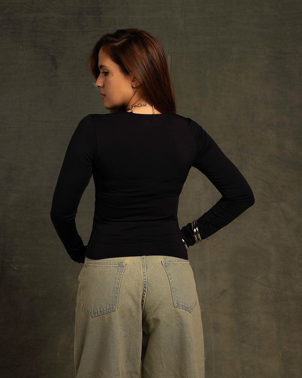 Navy Blue Long Sleeve Top Long Sleeve Tops IN YOUR SHOE M