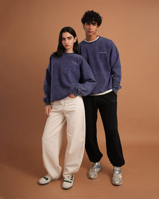 Navy Blue Washed Boxy Crewneck Acid Washed Crewnecks IN YOUR SHOE